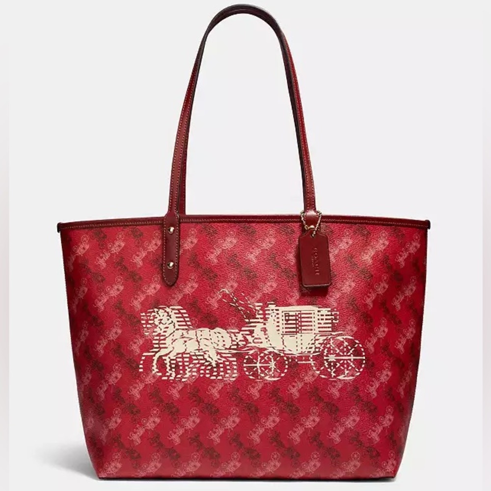 Coach Tote purse Reversible City Tote Red Horse And Carriage Print